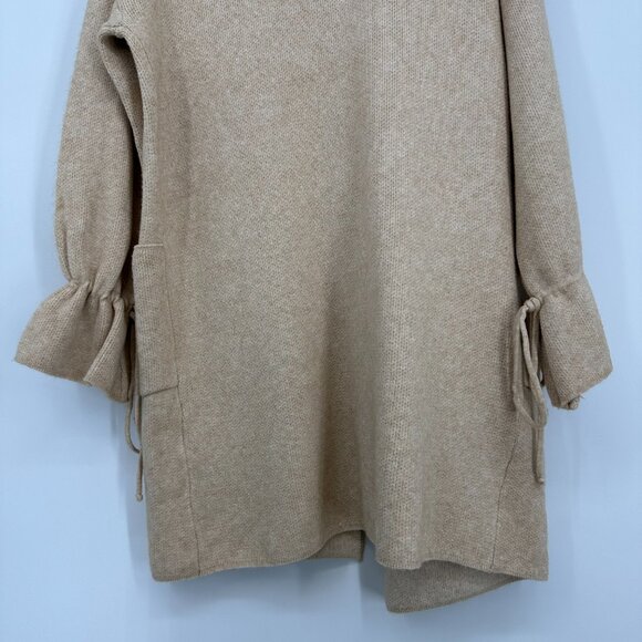 Maxsport Long Open Front Cardigan Sweater M Cinched Bell Sleeves Tan - Picture 8 of 9